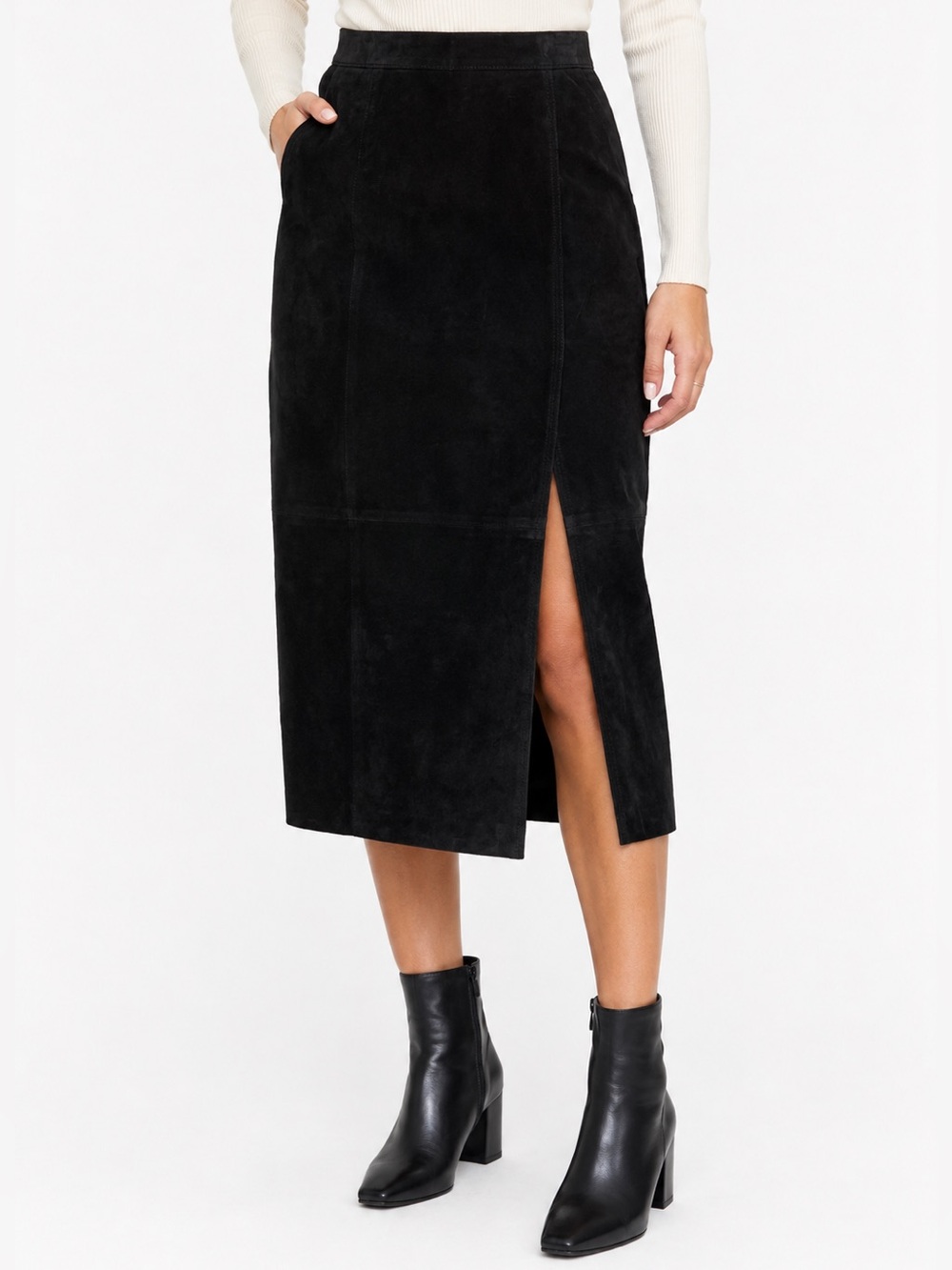 Vintage Bagatelle Black Suede Midi Skirt 6
